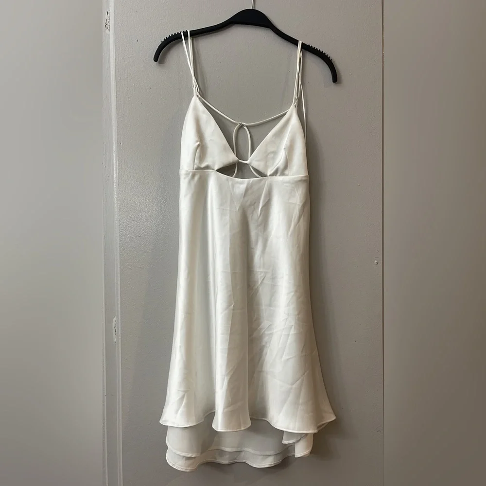 NWT White Zara Satin Effect Silk Bridal Elegant Sexy Low Back Mini Dress Sz XL - Picture 2 of 10